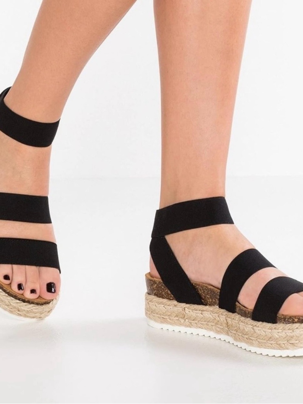 Steve Madden Jaklin Black Elastic Strap Espadrille Wedge Sandals